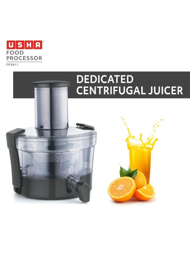 أوشا Usha FP 3811 Food Processor 1000 Watts Copper Motor with 13 Accessories(Premium SS Finish), Black and Steel - Image 4